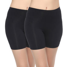 SOIE Women Mid Rise Breathable Cotton Spandex Knee Length Cycling Shorts (Pack of 2)