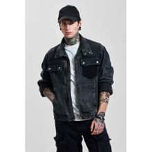 Snitch Charcoal Grey Solid Full Sleeves Relaxed Casual Jacket for Men
