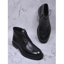 Cobblerz Men Black Mid-Top Brogues Boots