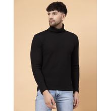 RIGO Men Black Waffle Knit Turtleneck T-Shirt