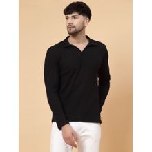RIGO Men Black Waffle Knit Solid Polo T-Shirt