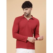 RIGO Men Maroon Waffle Knit Solid Polo T-Shirt