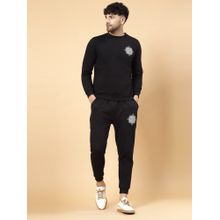 RIGO Men Black Printed Fleece Tracksuit (Set of 2)