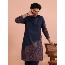 KISAH Men Navy Embroidered Regal Festive Wear Kurta