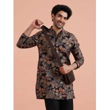 KISAH Men Black Floral Printed Contemporary Festive Wear Kurta