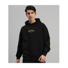 Griffel Mens Black Front Logo Back Full Print Oversized Fleece Hoodie Sweatshirt