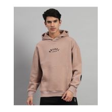 Griffel Mens Camel Front Logo Back Full Print Oversized Fleece Hoodie Sweatshirt