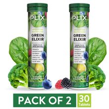 Plix Life Green Elixir Wholefood Multivitamin Effervescent Tablets - Lemon Flavour - Pack of 2