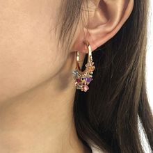 Yellow Chimes Gold-Toned Multicoloured Stone Hanging Hoop Earrings