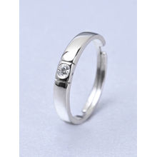 CLARA Mens Silver Adjustable Rhodium Plated Swiss Zirconia Elias Band Ring