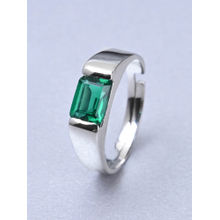 CLARA Mens Silver Adjustable Rhodium Plated Swiss Zirconia Emerald Band Ring