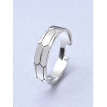 CLARA Mens 925 Silver Adjustable Rhodium Plated Hexagon Band Ring