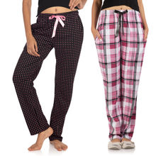Nite Flite Women's Cotton Pyjama Combo Pack of 2 Polka Dot and Check - Multi-Color
