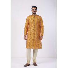 ETHNIC INDIA Leheriya Viscose Rayon Yellow Regular Straight Kurta