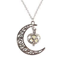 Peora Glow in Dark Moon Love Heart Fluorescent Necklace Pendant for Women Girls (PFCP80)