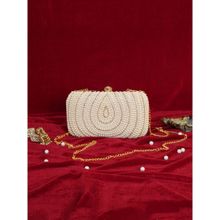 Fabbhue Women's White Hand Embroidered Box Clutch Bag