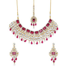 Peora Brass Red Choker Designer Gold Plated Necklaces Set For Women (PF25N708RP)