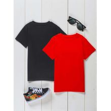 The Fit Theory Boys Short Sleeves Solid Black and Red Round Neck T-shirt (Pack of 2)