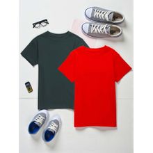 The Fit Theory Boys Short Sleeves Solid Round Neck Green and Red T-shirt (Pack of 2)