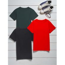 The Fit Theory Boys Solid Round Neck Black, Green and Red T-shirt (Pack of 3)