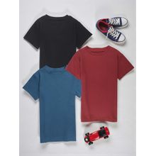 The Fit Theory Boys Solid Round Neck Blue, Black and Maroon T-shirt (Pack of 3)