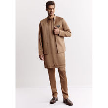 KALKI FASHION Brown Satin Metal Accents Kurta Jacket with Pant