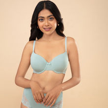 Nykd By Nykaa Breathe Lace Padded Wired T-Shirt Bra-NYB166 Blue surf