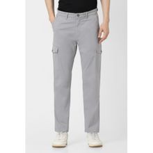 Peter England Men Grey Solid Cargo Trousers