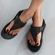 Carlton London Black Ethnic Embellished Comfort Sandals
