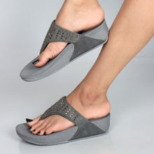 Carlton London Grey Ethnic Embellished Comfort Sandals