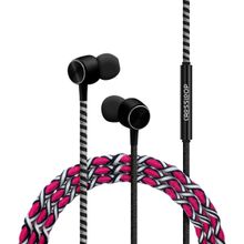 Crossloop Pro Series Braided Tangle Free Designer Earphone with Mic (Pink & Black)