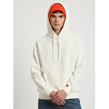 THE BEAR HOUSE Men White Solid Relaxed Fit Hoodie