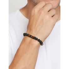 OOMPH Black and Brown Lava Volcanic Carbon Matte Beads Handmade Bracelet