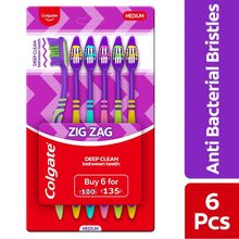 Colgate ZigZag Medium Bristle Toothbrush - 6 Pcs