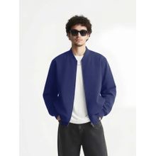 Styli Men Navy Blue Zip Through Relaxed Bomber Jacket