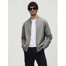 Styli Men Grey Zip Through Relaxed Bomber Jacket