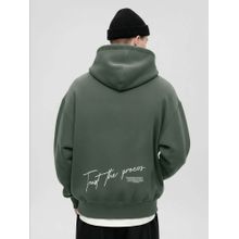 Styli Men Back Slogan Print Terry Oversized Fit Green Hoodie