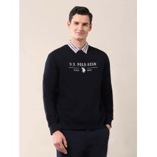 U.S. POLO ASSN. Printed Blue Full Sleeves Round Neck Sweatshirt