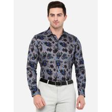 JB Studio Men Grey and Black Cotton Slim Fit Printed Formal Party Wear Shirt