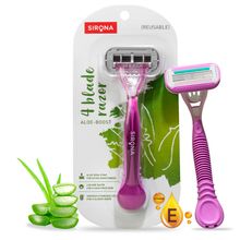 Sirona Reusable 4 Blade Shaving Razor For Women For Pain-free Body Hair Removal With Aloe Vera Lubrication