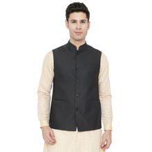 JadeBlue Mens Solid Metal Black Terry Rayon Regular Fit Modi Jacket