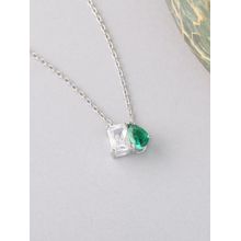 Toi Et Moi 925 Silver Green Emerald Pendant With Chain for Women & Girls (Free Size)