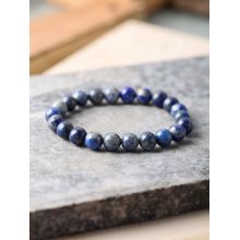 Ornate Jewels Blue Lapis Round Stretchable Beads Bracelet