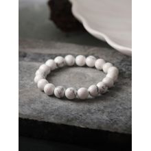 Ornate Jewels White Howlite Round Stretchable Beads Bracelet
