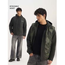 The Souled Store Men Black Camouflage Printed Puffer Jacket with detachable Hood