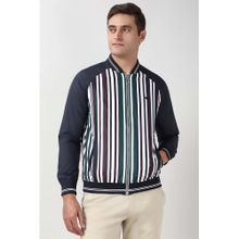 Peter England Men Navy Blue Stripe Bomber Jacket