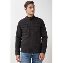 Peter England Men Black Solid Casual Jacket