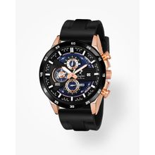 Sylvi Multi-Functional Working Black Analog Watch For Men -Blue Dial (556-Rosegold-PU)