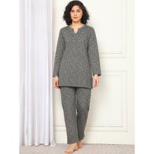 Kanvin Women Winter Printed Green Kurti with Pajama (Set of 2)