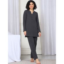 Kanvin Women Winter Textured Charcoal Kurti with Pajama (Set of 2)